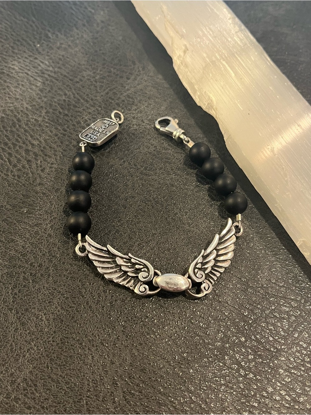 King Baby Studio 925 Silver Wings and Black Onyx Bracelet